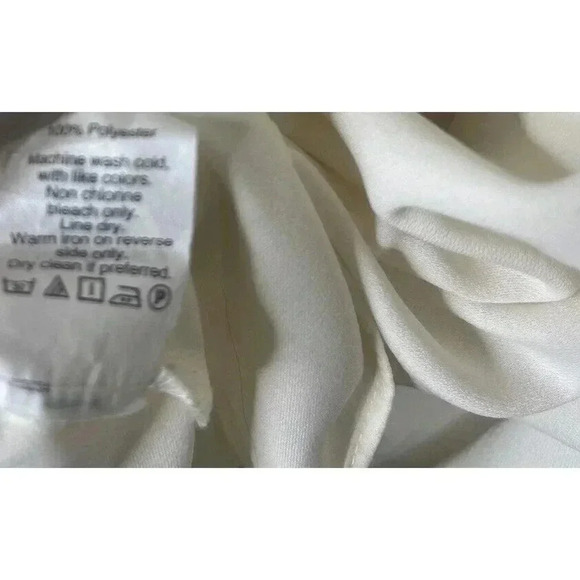 J Crew Top Womens Large Beige Button Neck Blouse Ruffles Flowy Long Sleeve - Picture 4 of 5